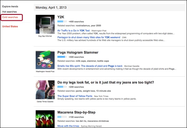 google cold searches